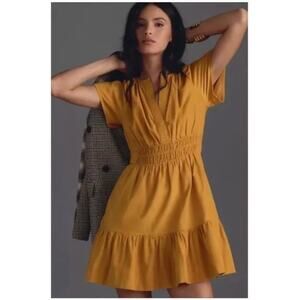 Anthropologie Somerset Corduroy Mini Dress in Yellow Size XL